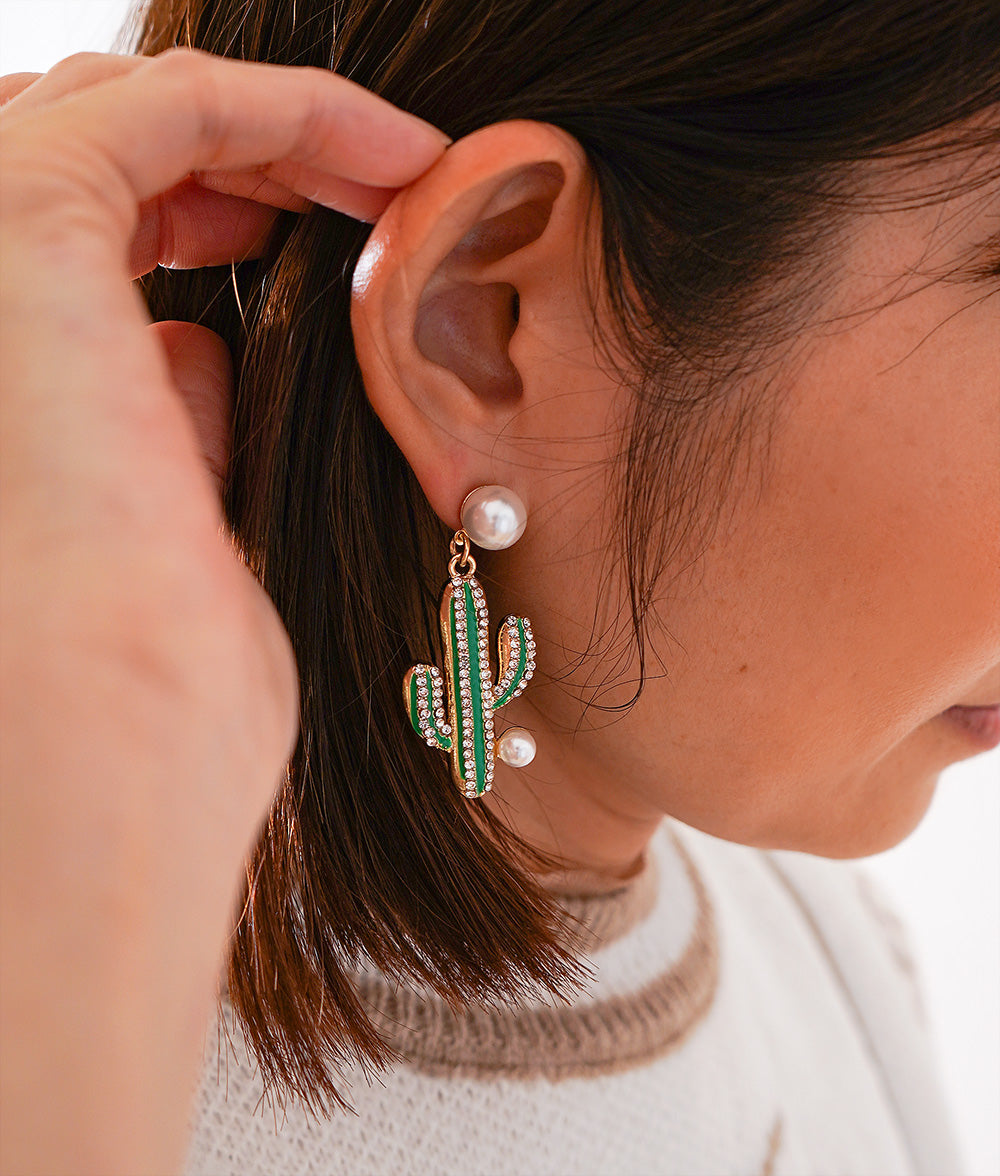Cactus and pearl earrings