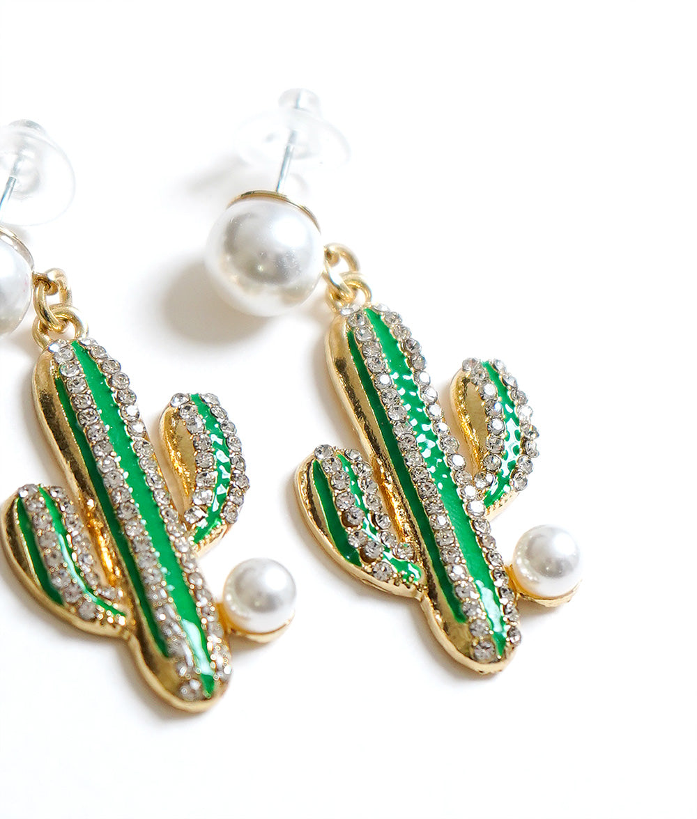 Cactus and pearl earrings