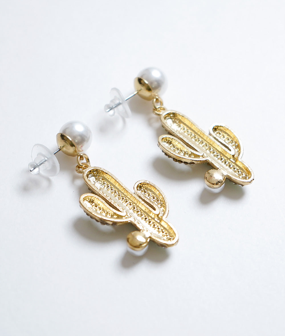 Cactus and pearl earrings