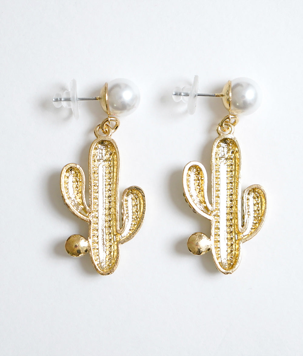 Cactus and pearl earrings