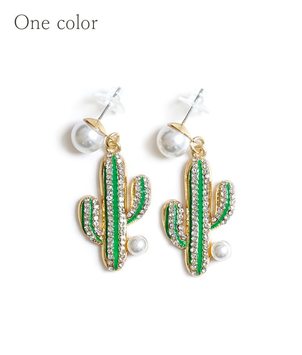 Cactus and pearl earrings