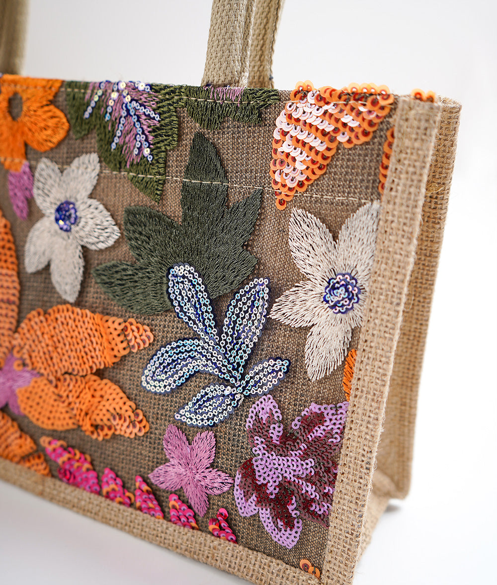 Sparkling flower sequin tote bag