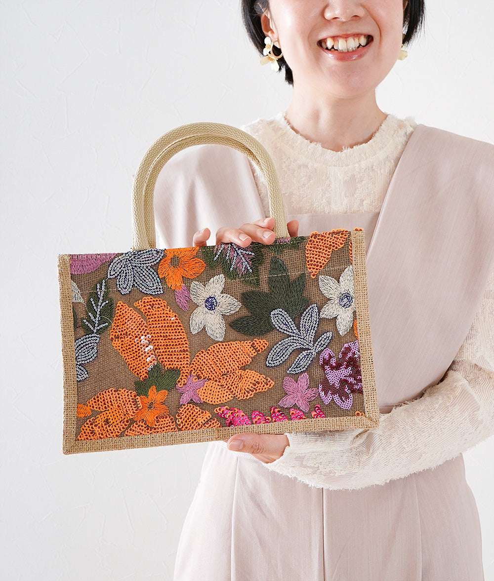 Sparkling flower sequin tote bag