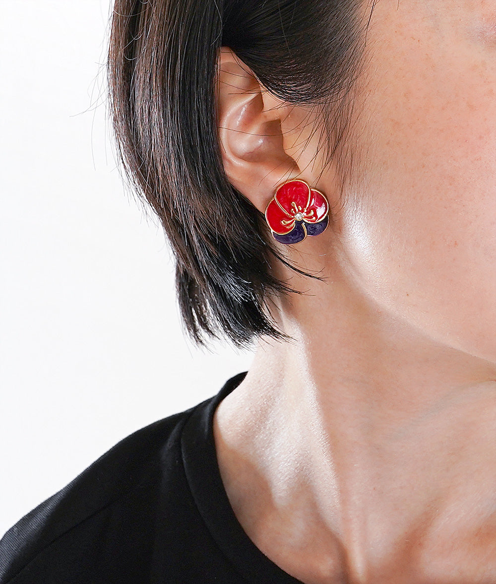 Flower ear clip like cloisonne