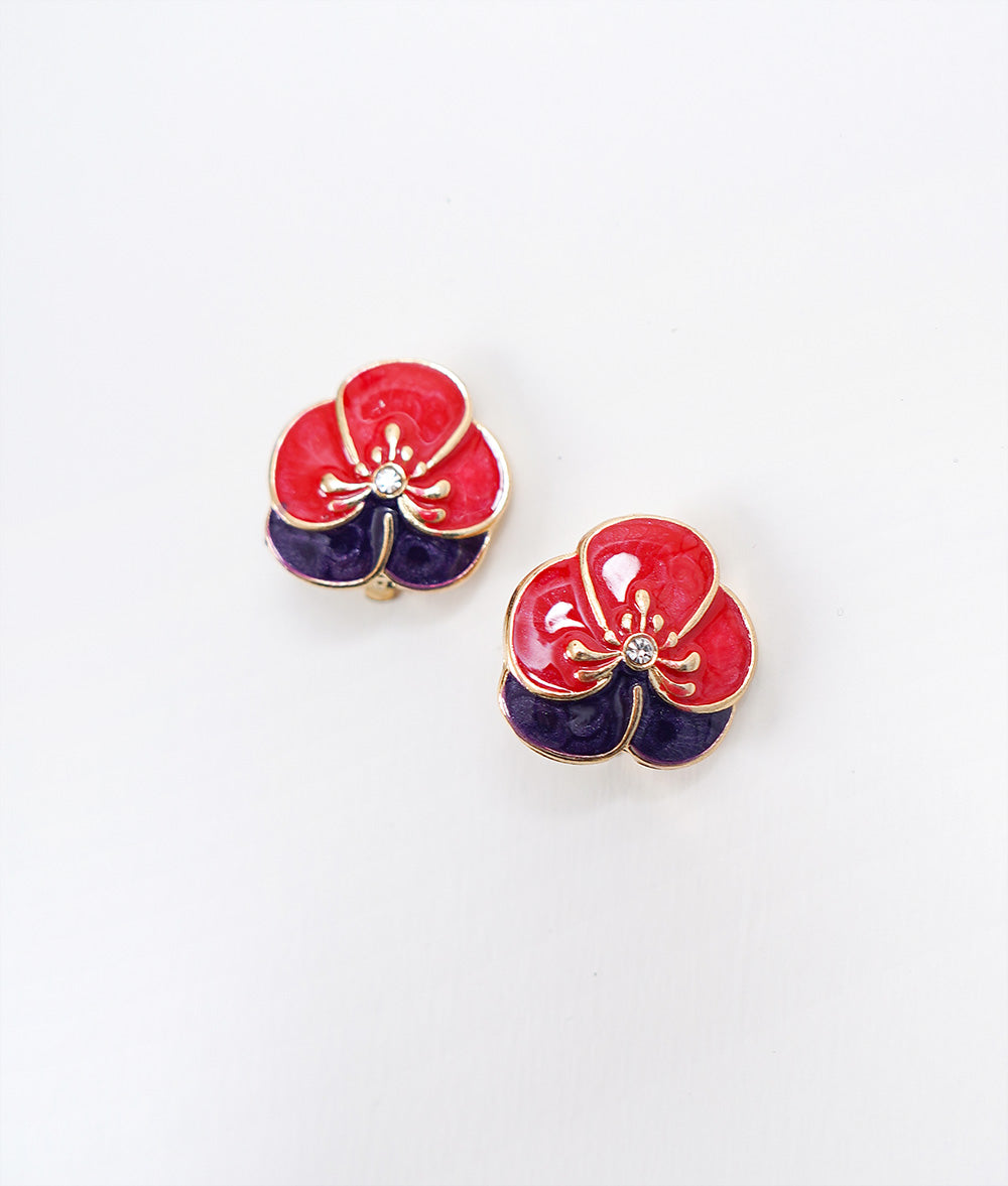 Flower ear clip like cloisonne