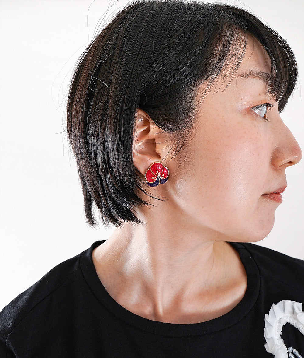 Flower ear clip like cloisonne