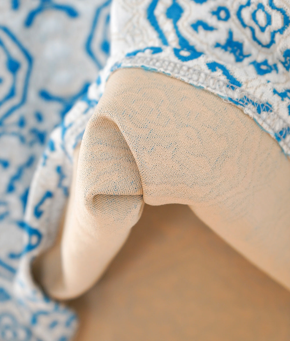 White and blue arabesque cut and sewn