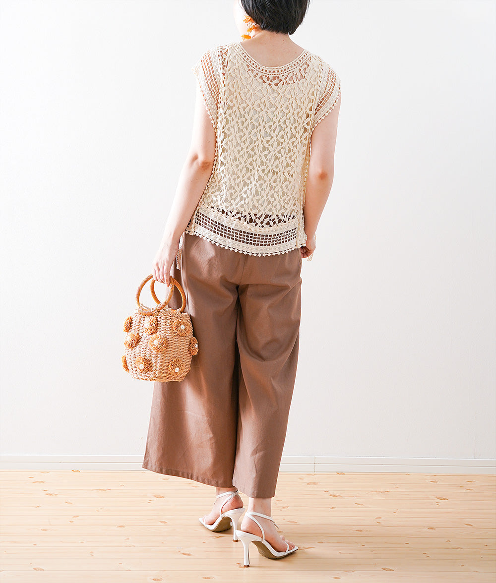 Natural crochet lace vest