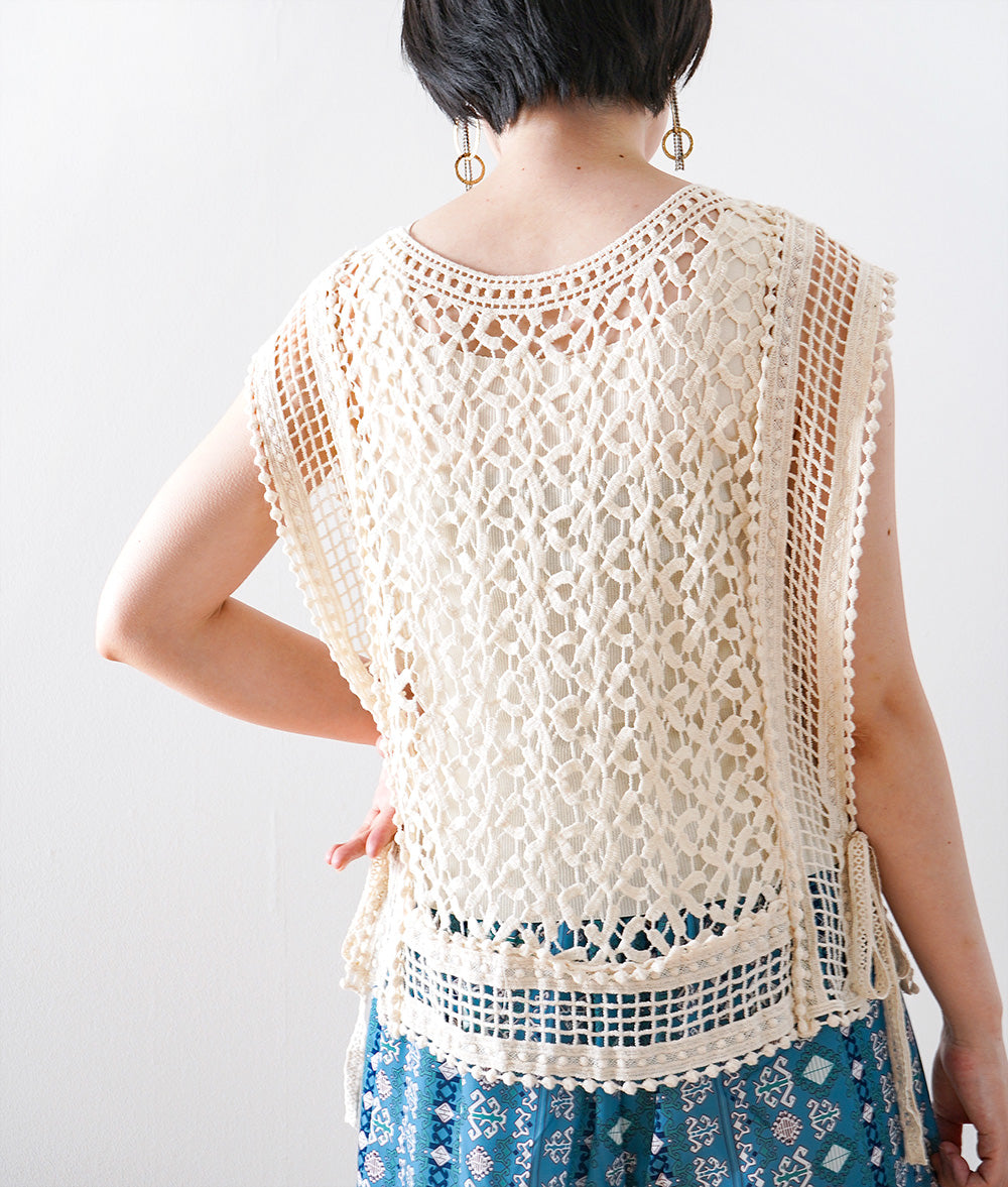 Natural crochet lace vest