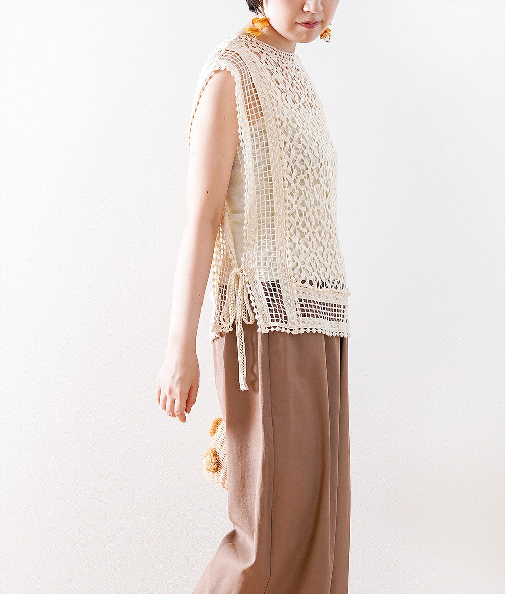 Natural crochet lace vest