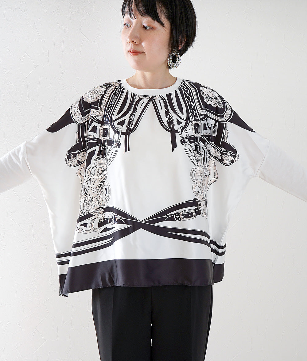 Dolman sleeve blouse with scarf print