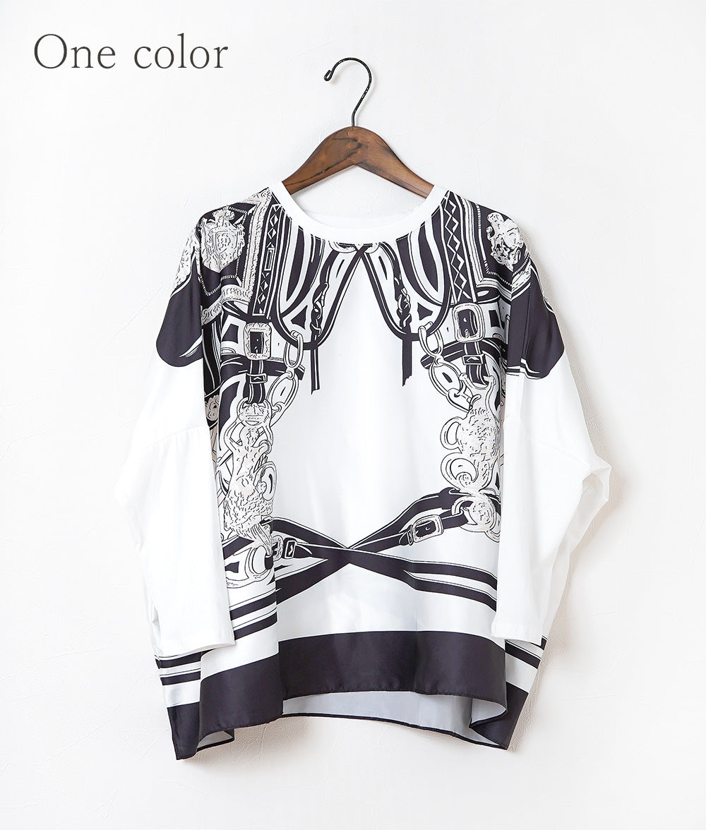 Dolman sleeve blouse with scarf print