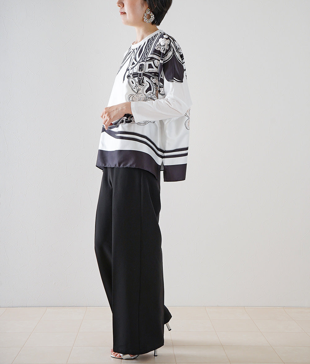 Dolman sleeve blouse with scarf print