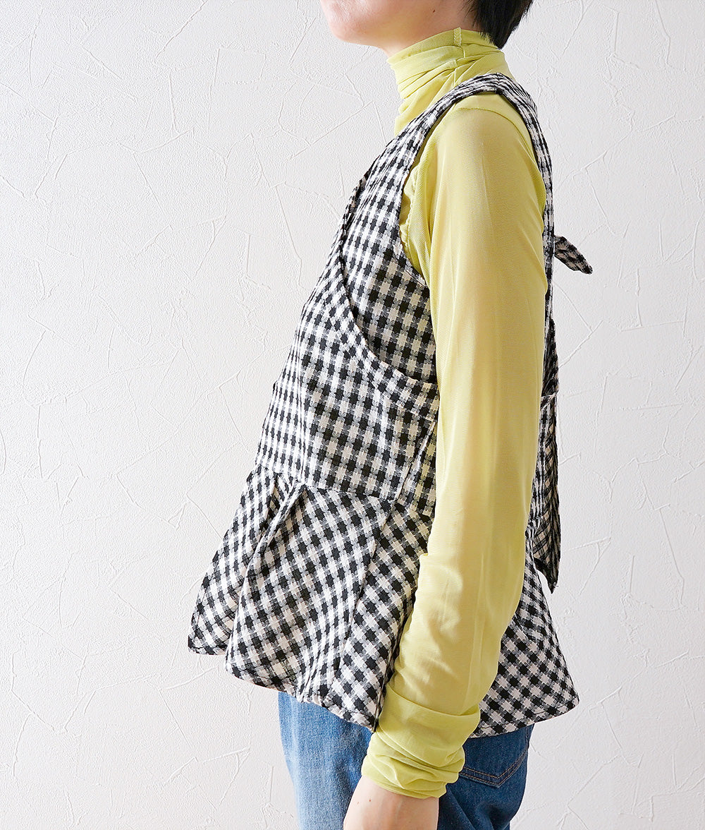 Asymmetric tweed check vest