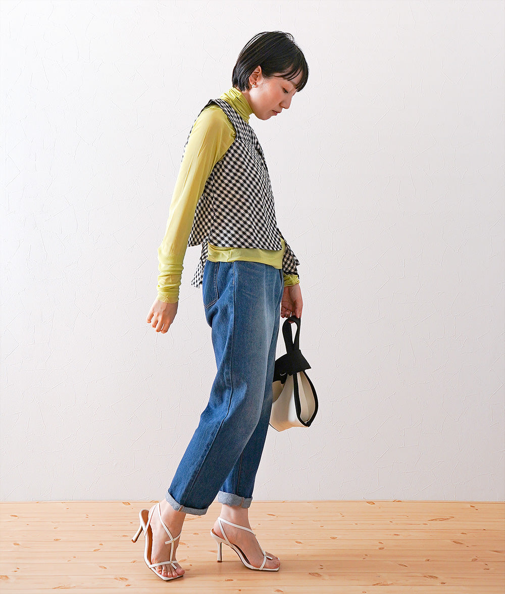 Asymmetric tweed check vest