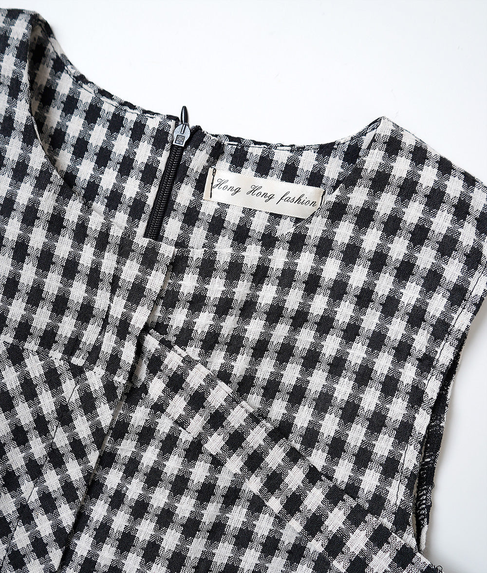 Asymmetric tweed check vest