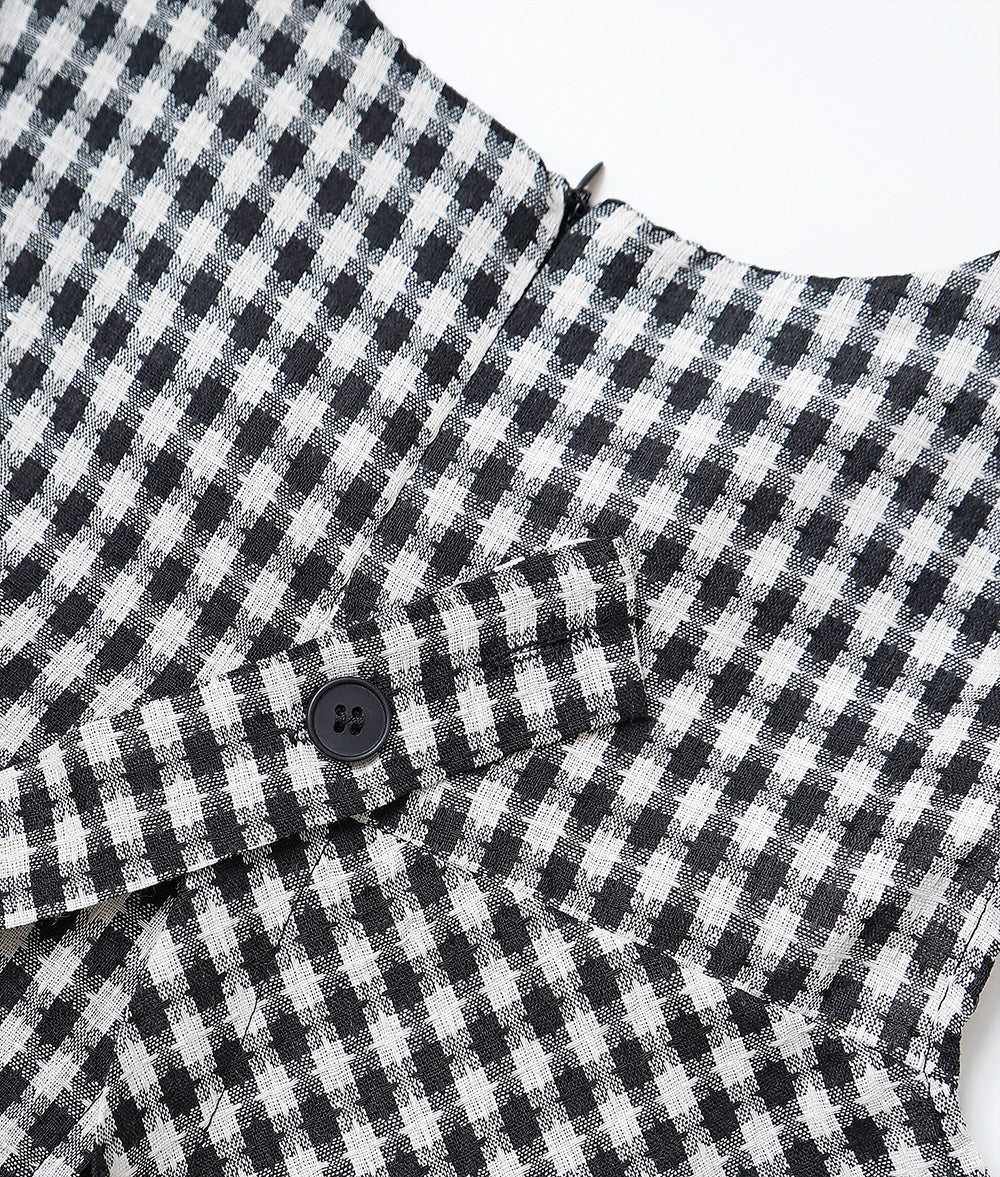 Asymmetric tweed check vest