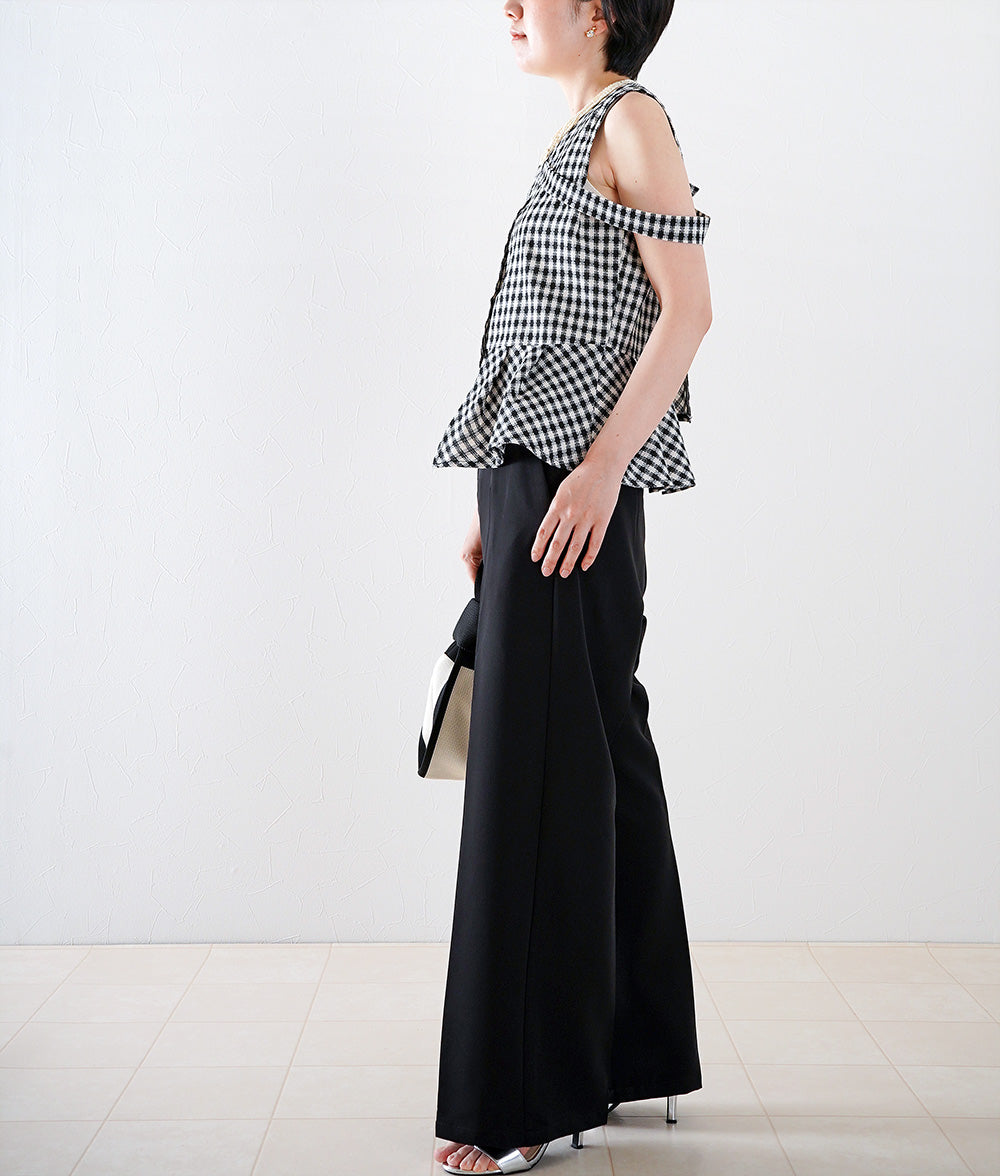 Asymmetric tweed check vest