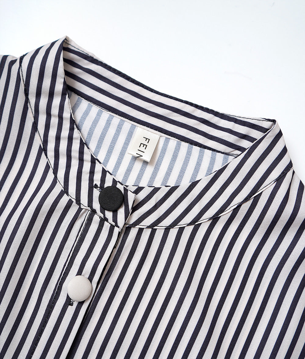 Striped blouse with flower puffy sleeves