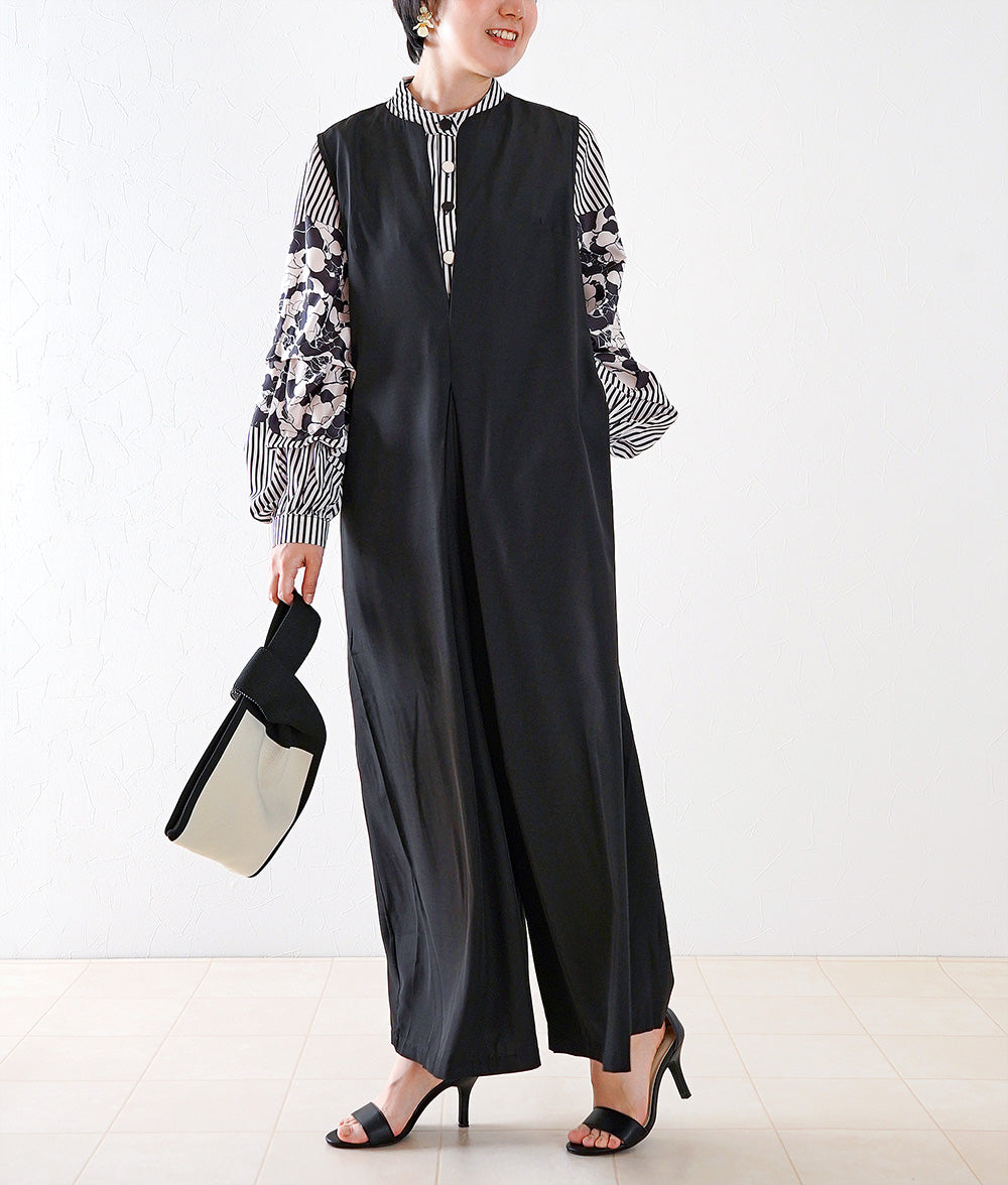 Striped blouse with flower puffy sleeves