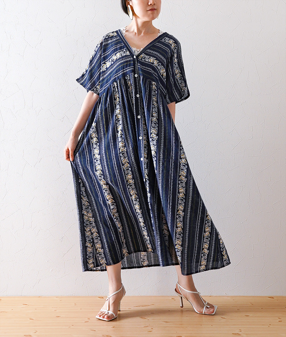 Flower striped smock dress