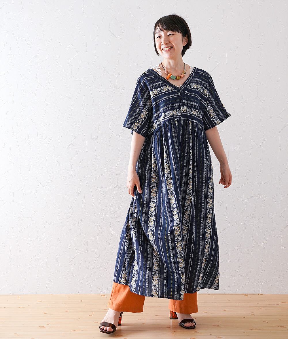 Flower striped smock dress
