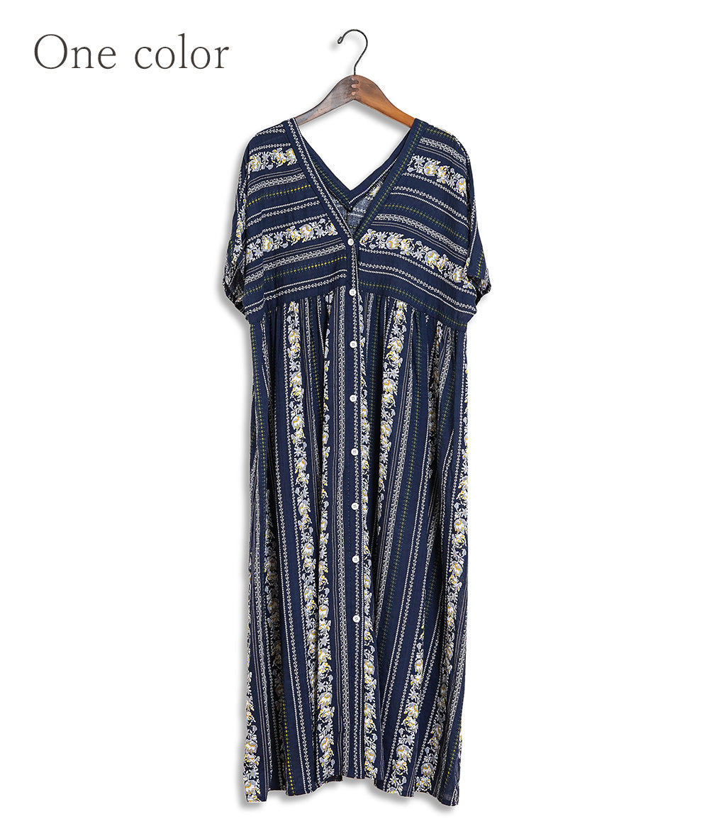 Flower striped smock dress