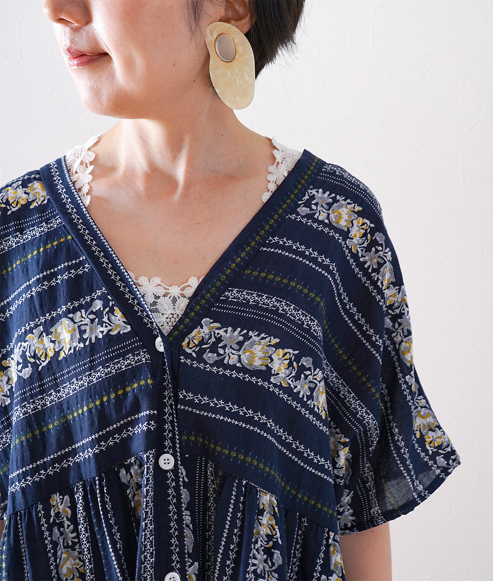 Flower striped smock dress