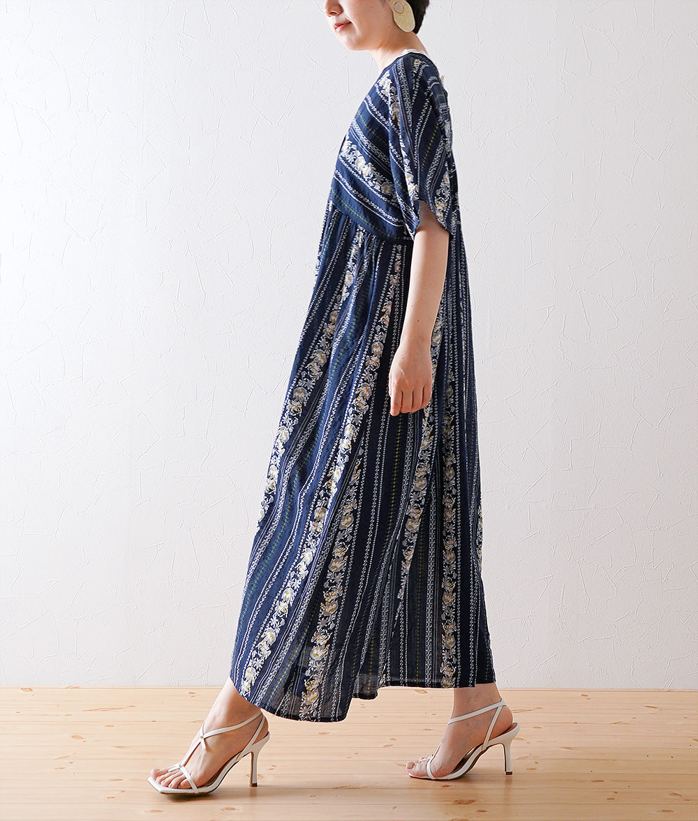 Flower striped smock dress