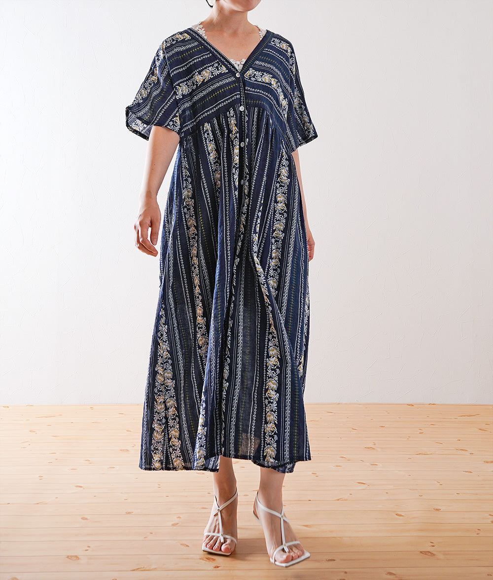 Flower striped smock dress