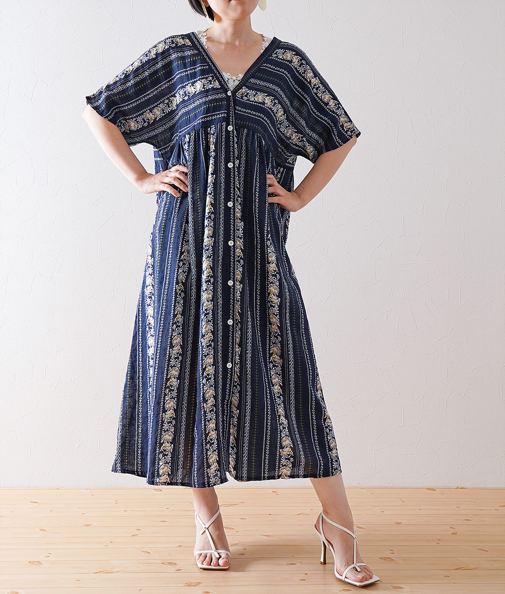 Flower striped smock dress