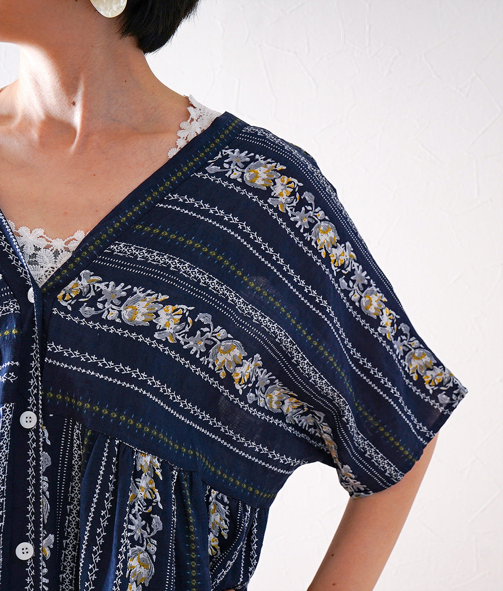 Flower striped smock dress