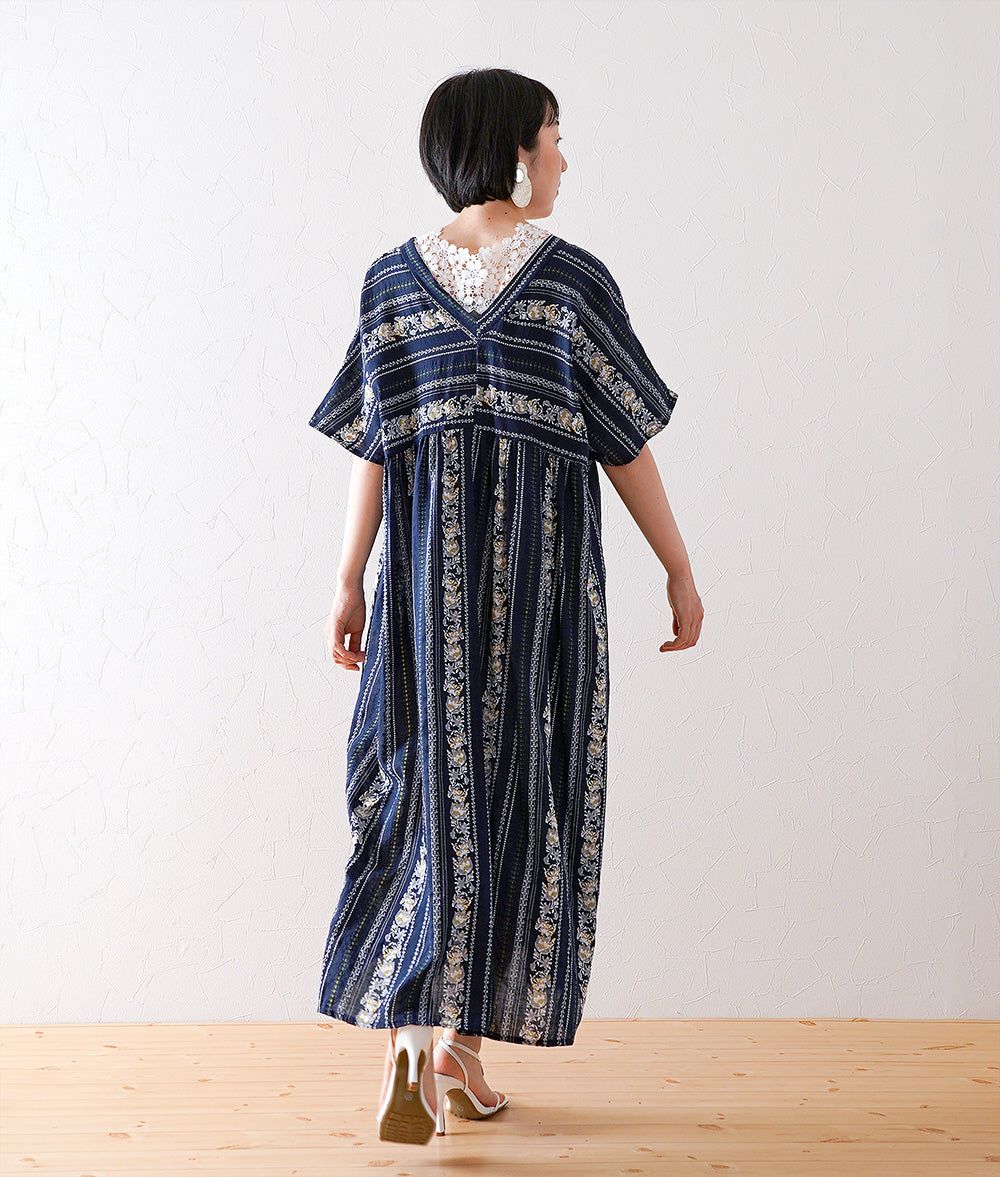Flower striped smock dress