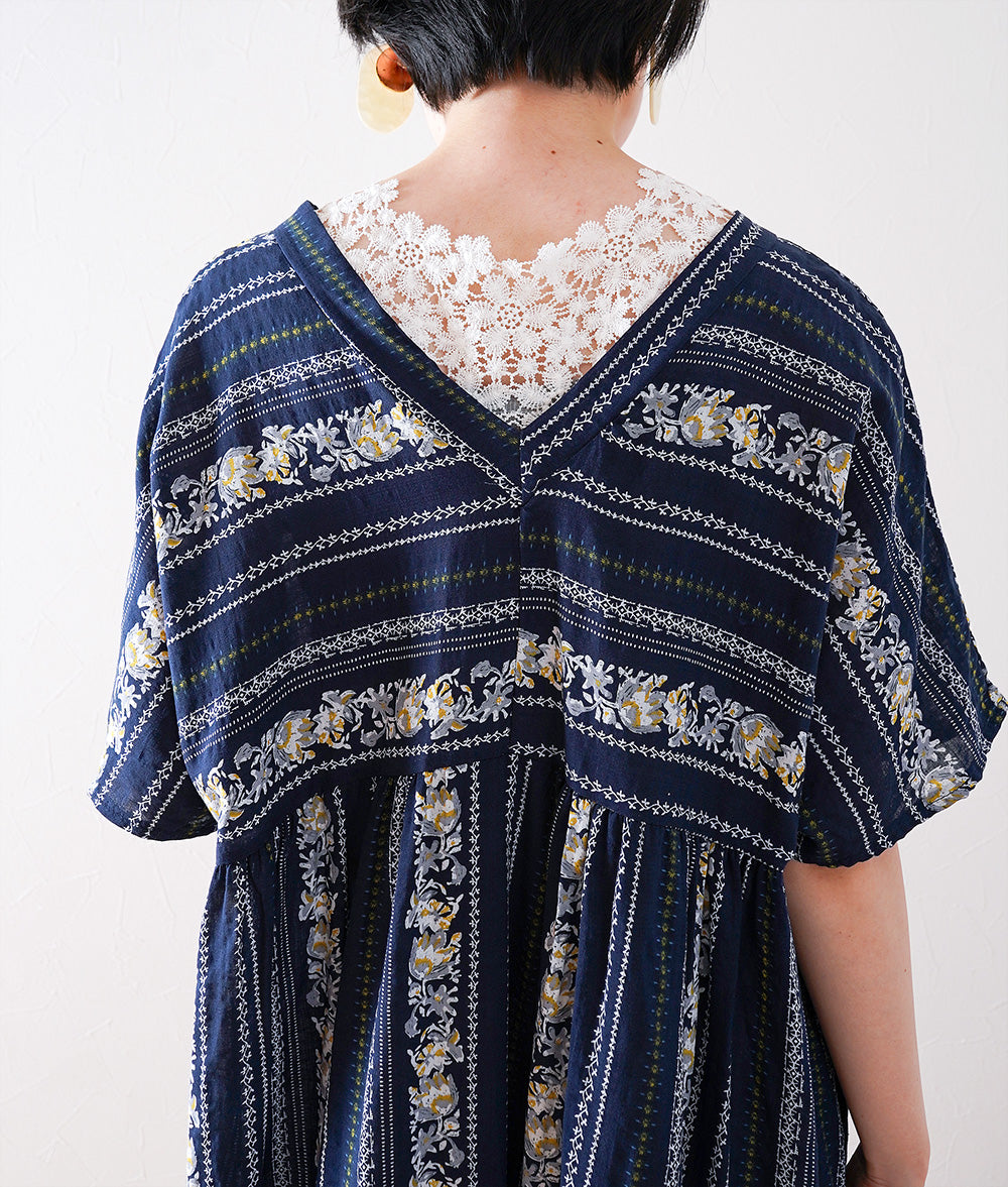 Flower striped smock dress