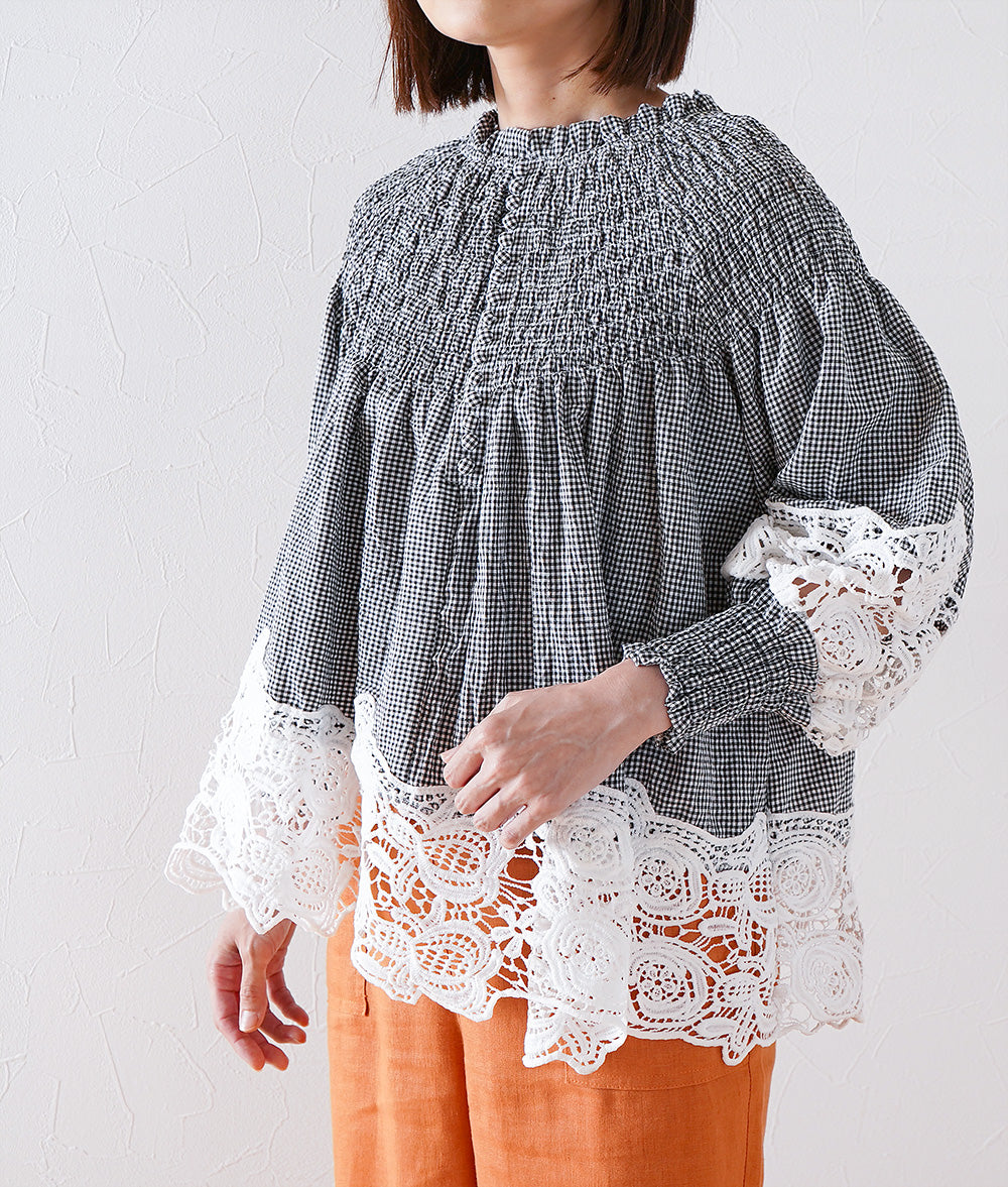 Floral lace and gingham blouse
