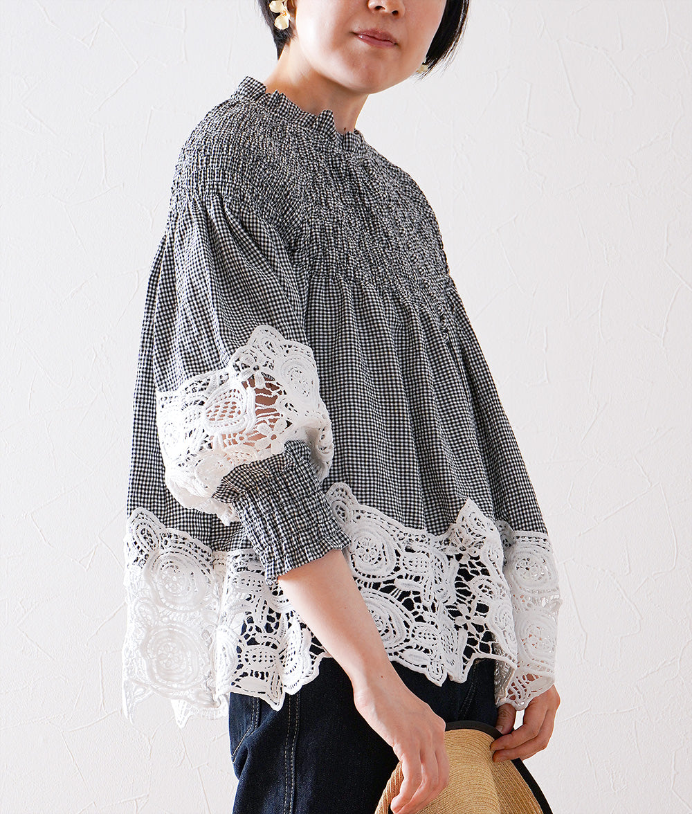 Floral lace and gingham blouse