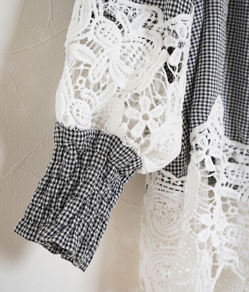 Floral lace and gingham blouse