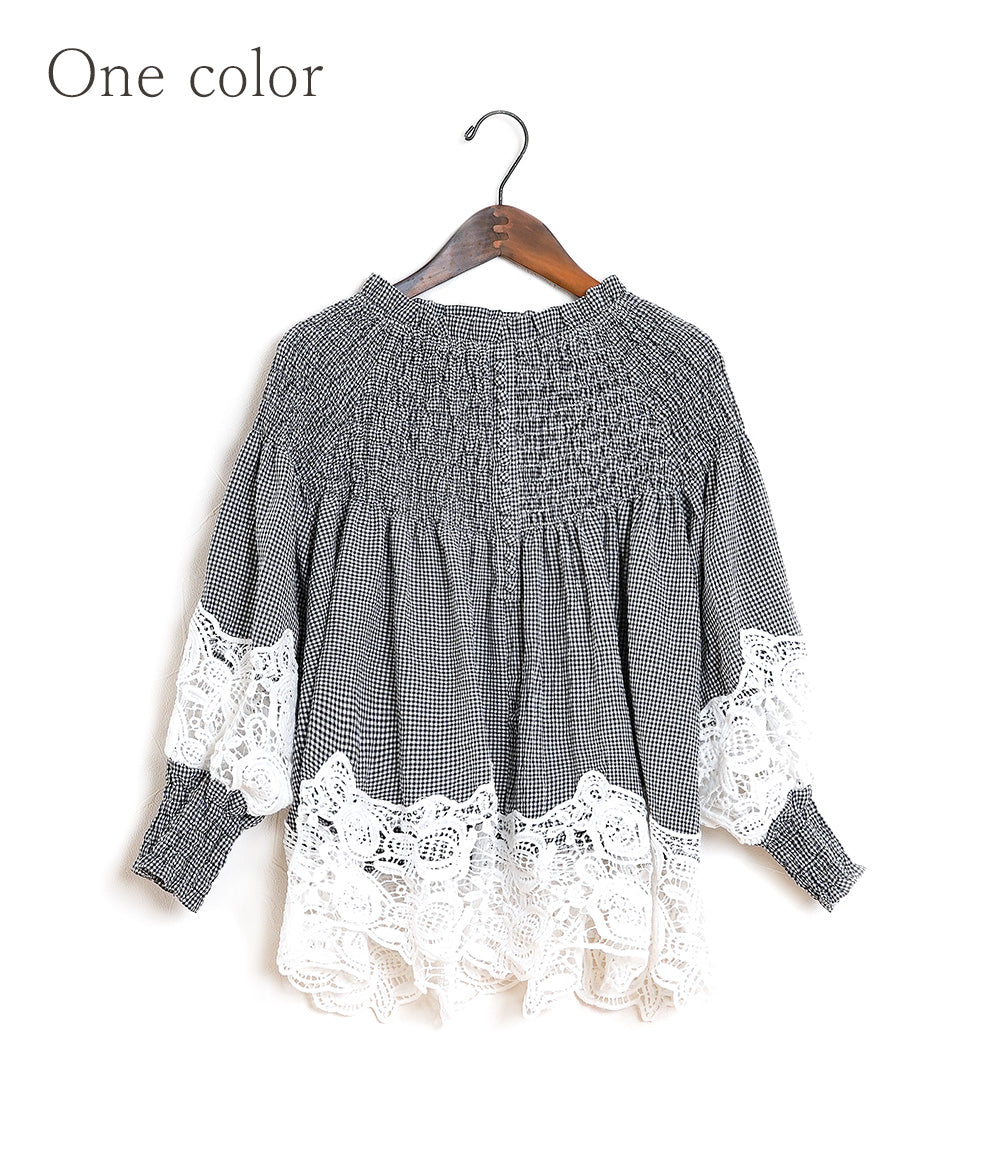Floral lace and gingham blouse