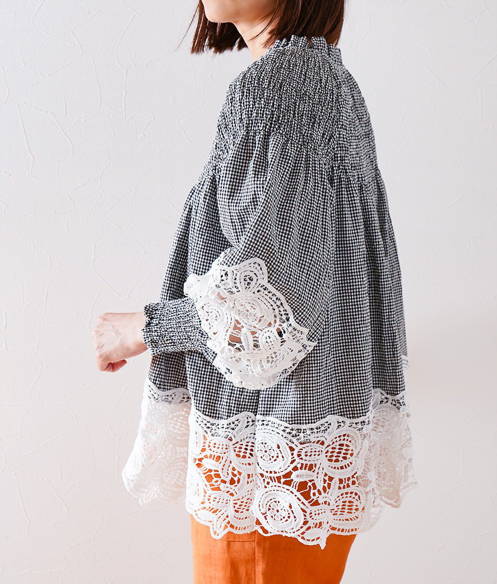 Floral lace and gingham blouse