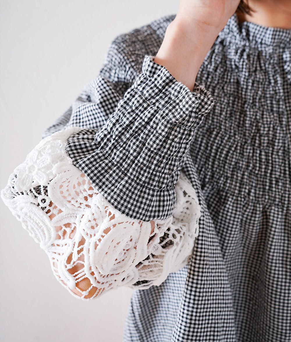 Floral lace and gingham blouse