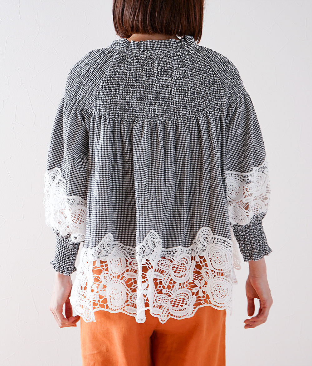 Floral lace and gingham blouse