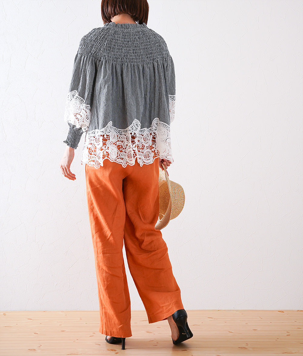 Floral lace and gingham blouse