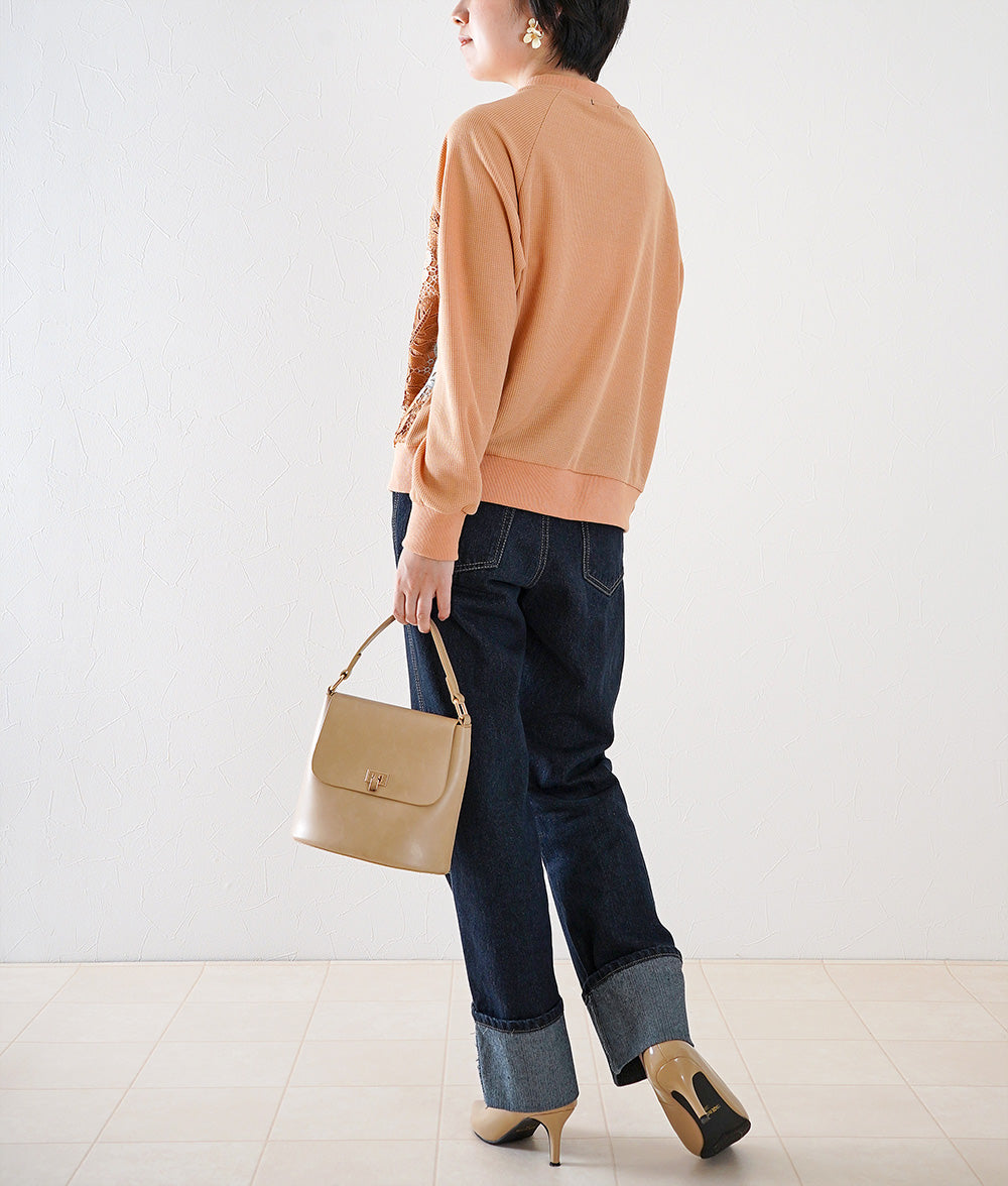 Deep roll-up straight denim pants