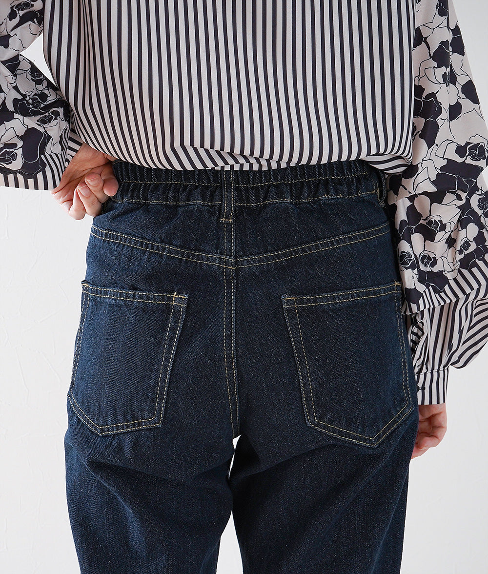 Deep roll-up straight denim pants