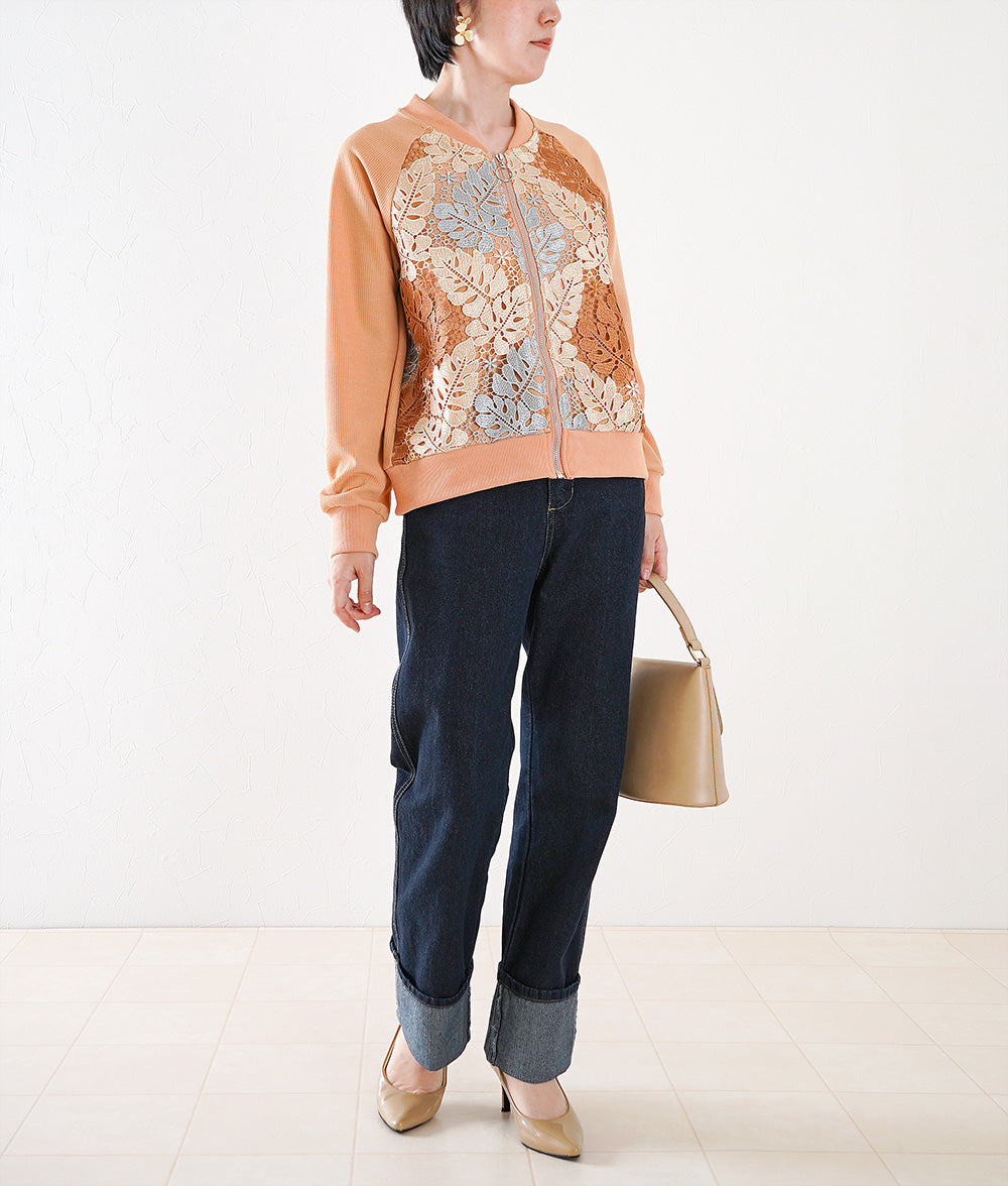 Deep roll-up straight denim pants