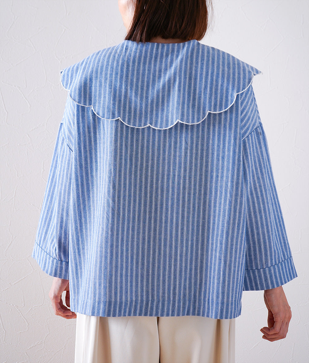 Grape embroidery big color striped blouse