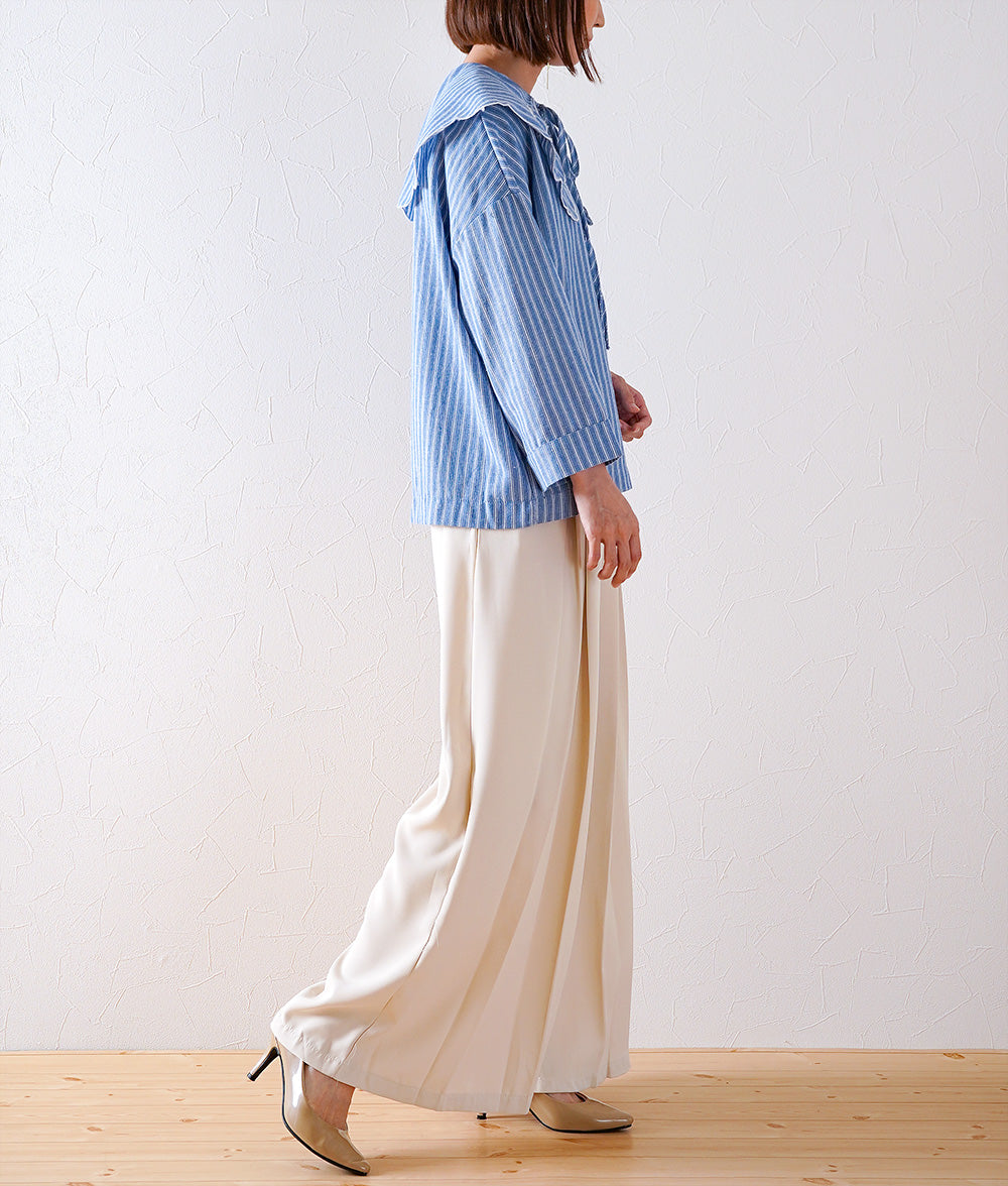 Grape embroidery big color striped blouse