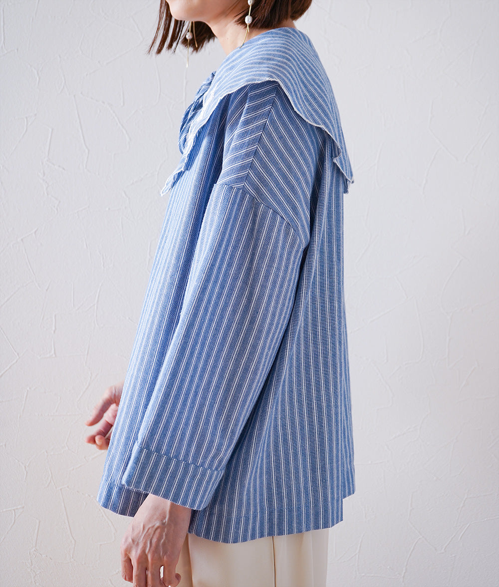 Grape embroidery big color striped blouse
