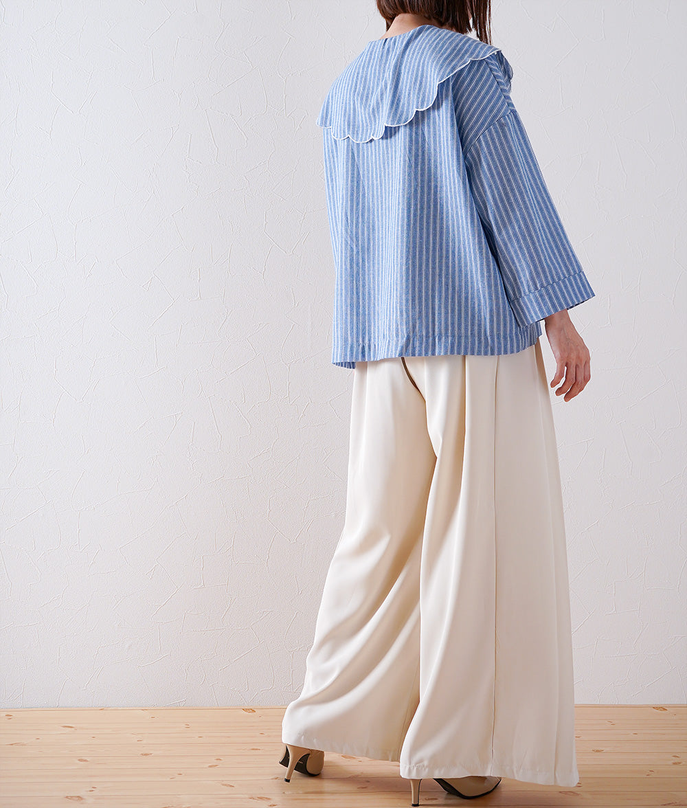 Grape embroidery big color striped blouse