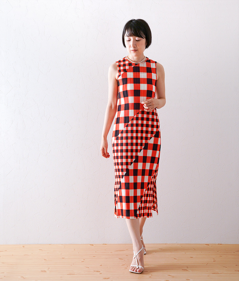 Retro check pleated dress